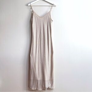 Zara Maxi Dress Women S Beige Crochet Shimmer Lace Boho Cottagecore Resort
